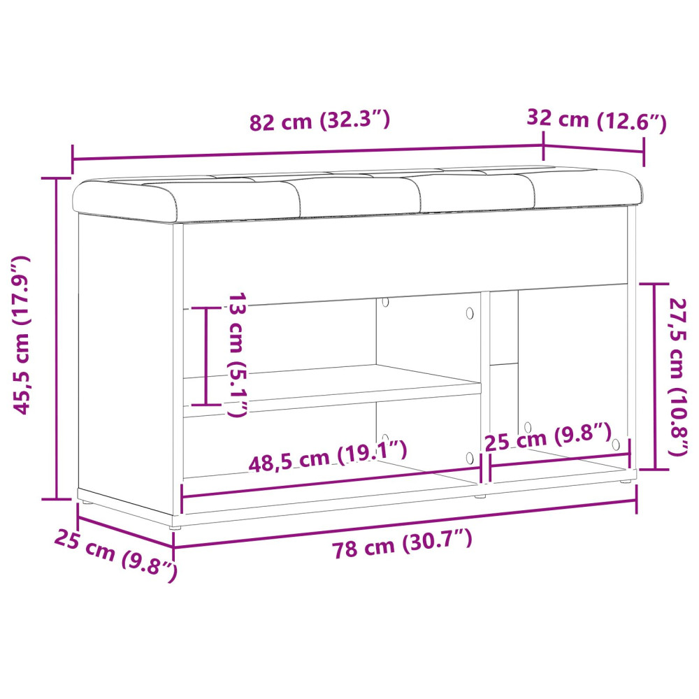 Produktbild för Skobänk med hylla Svart 80 x 30 x 45 cm Konstruerat trä