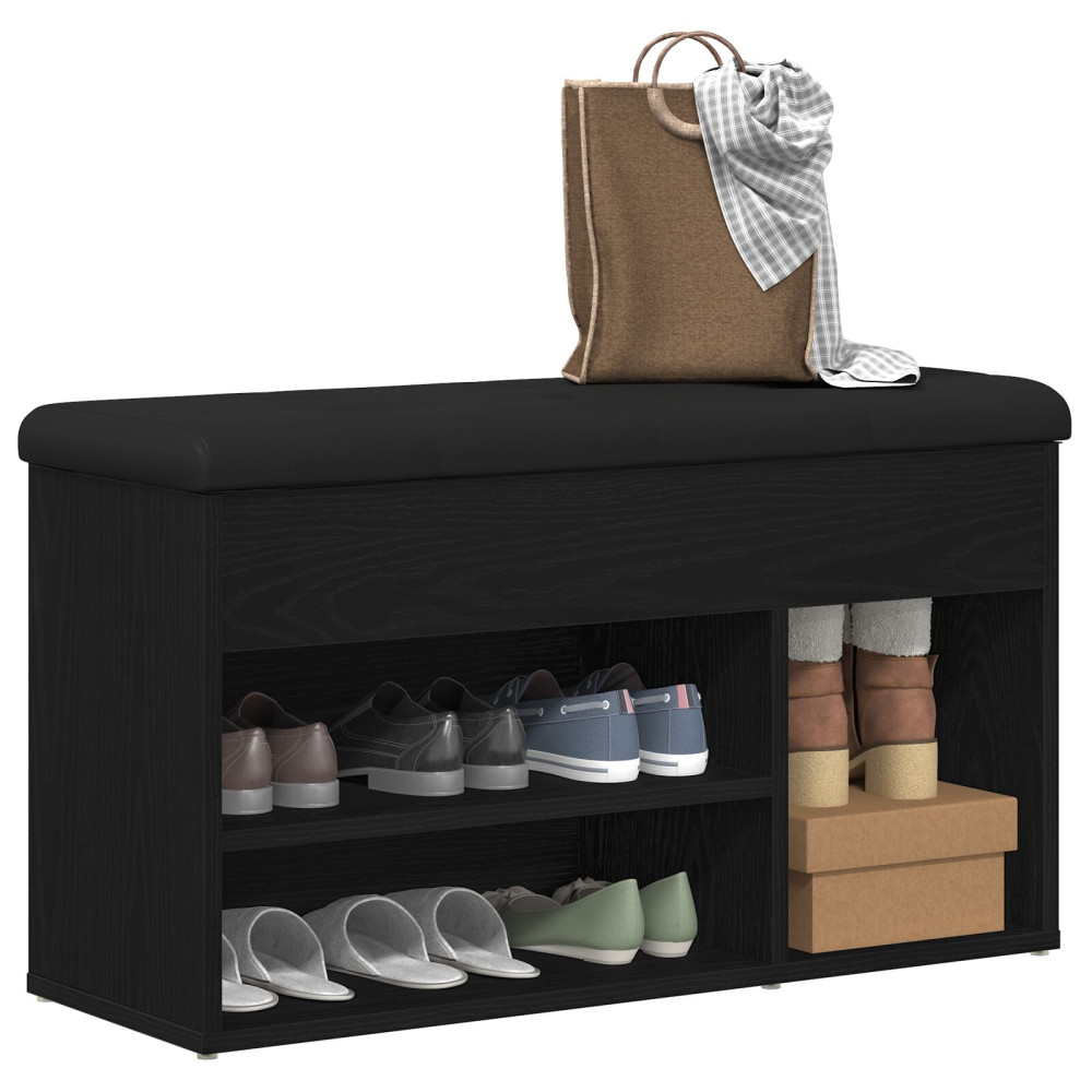 Produktbild för Skobänk med hylla Svart 80 x 30 x 45 cm Konstruerat trä