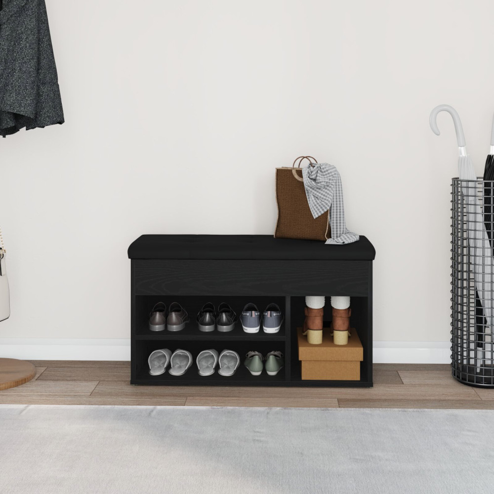 Produktbild för Skobänk med hylla Svart 80 x 30 x 45 cm Konstruerat trä