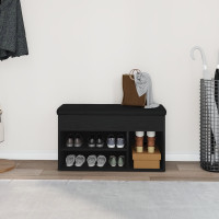 Produktbild för Skobänk med hylla Svart 80 x 30 x 45 cm Konstruerat trä