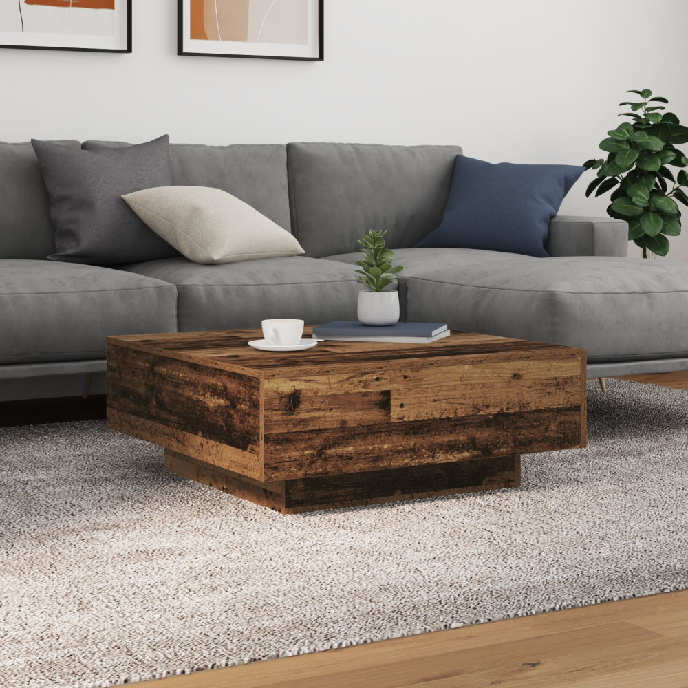Produktbild för Kaffeebord Gammalt trä och blått 80 x 80 x 31 cm