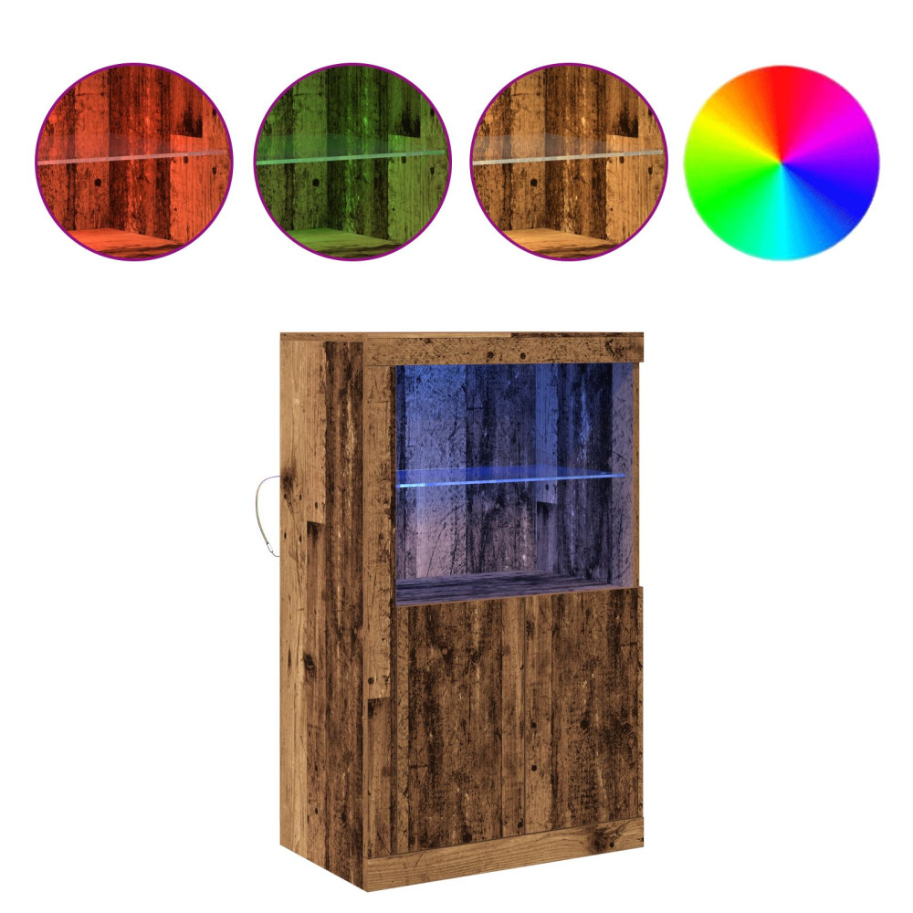 Produktbild för LED-sido bord Gammalt trä 60,5 x 37 x 100 cm Konstruerat trä