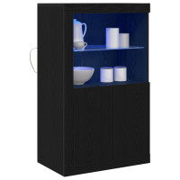 Produktbild för LED-sido bord Svart Ek 60,5 x 37 x 100 cm Konstruerat trä