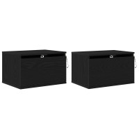 Produktbild för Väggmonterad sänggavel med låda 2 pcs Svart Ek 50 x 36 x 30 cm