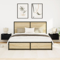 Produktbild för Väggmonterad sänggavel med låda 2 pcs Svart Ek 50 x 36 x 30 cm