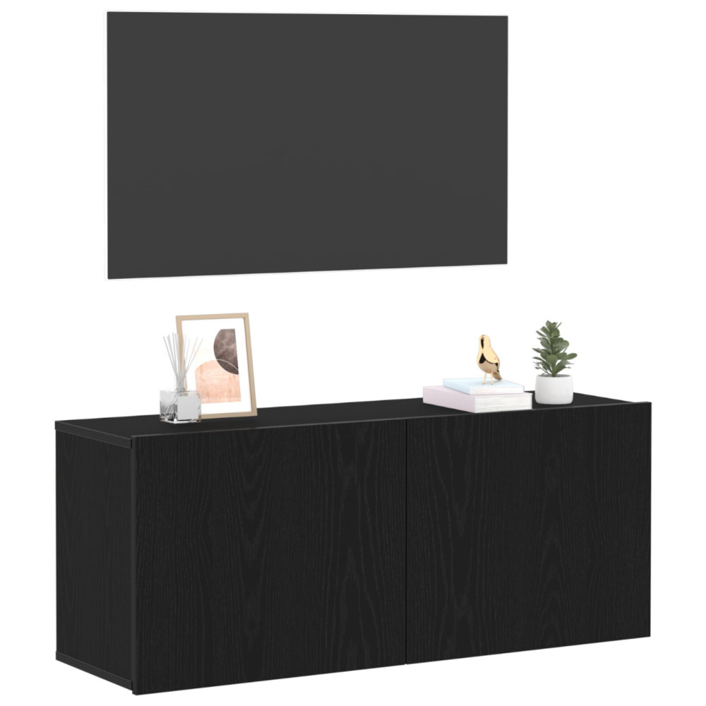 Produktbild för TV-bänkset 100 x 30 x 41 cm Svart Ek Konstruerat trä
