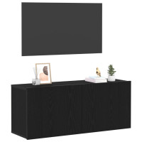 Produktbild för TV-bänkset 100 x 30 x 41 cm Svart Ek Konstruerat trä