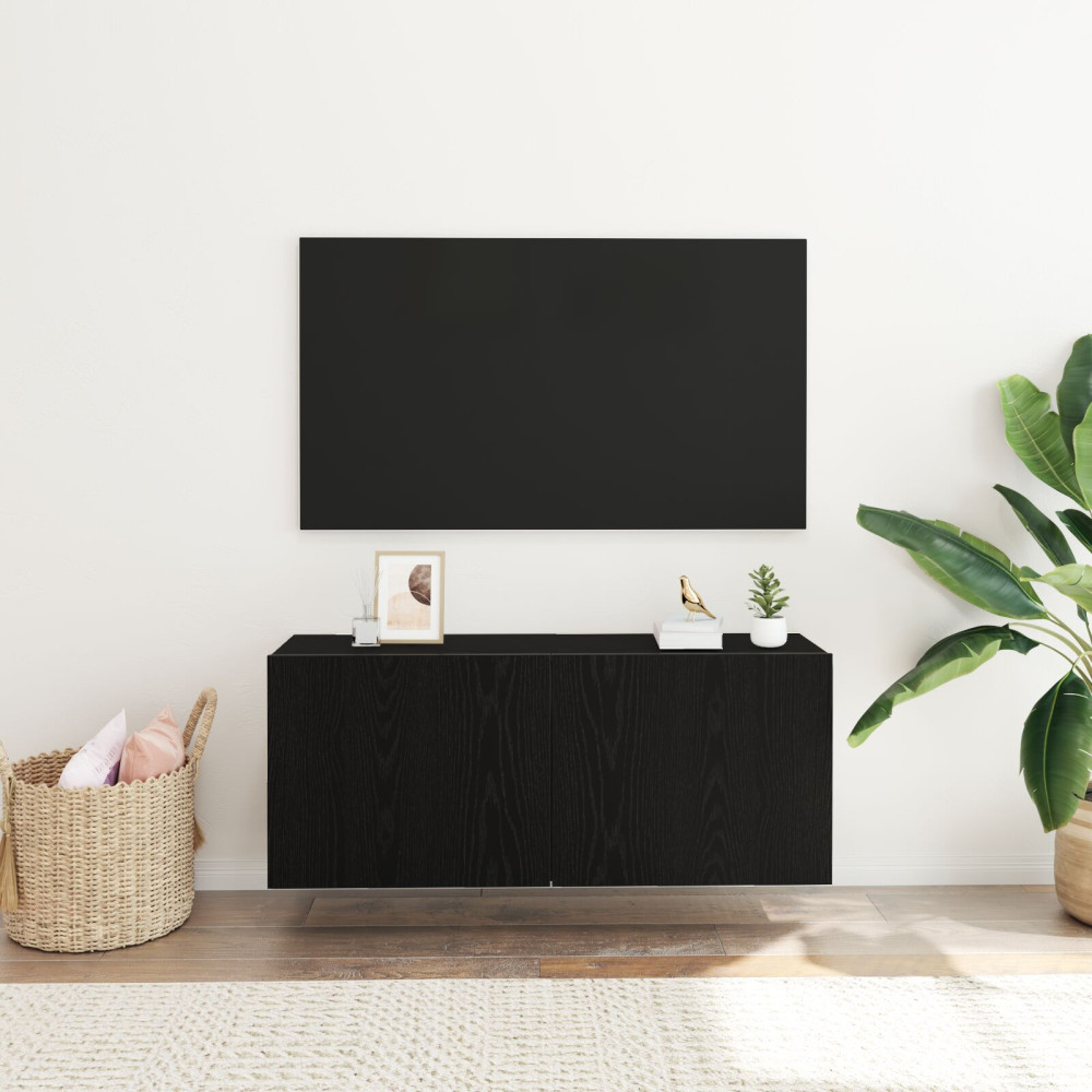 Produktbild för TV-bänkset 100 x 30 x 41 cm Svart Ek Konstruerat trä