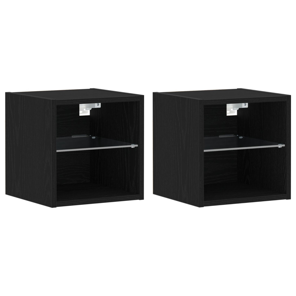 Produktbild för LED Väggsängs Skåp Väggmonterad 2 pcs Svart 30 x 28,5 x 30 cm