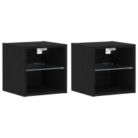 Produktbild för LED Väggsängs Skåp Väggmonterad 2 pcs Svart 30 x 28,5 x 30 cm