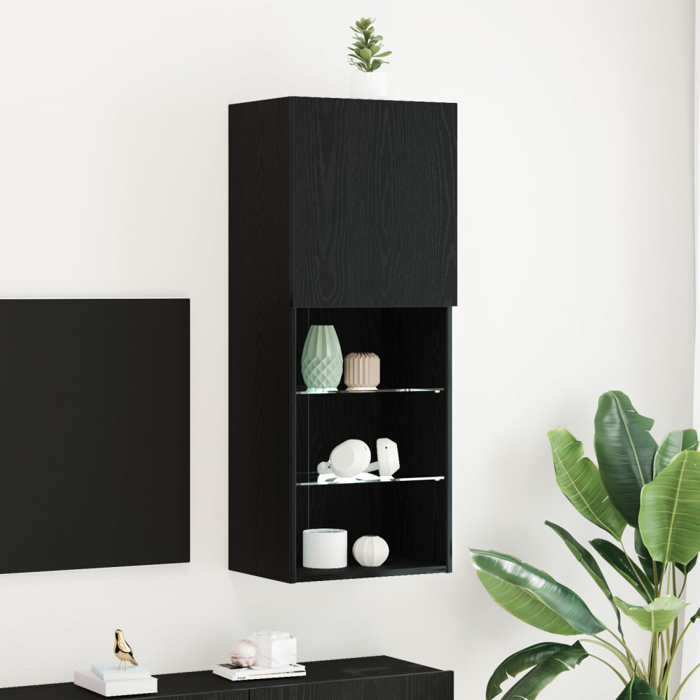 Produktbild för TV-bänkset med LED Svart Ek 40,5 x 30 x 102 cm Konstruerat trä