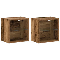 Produktbild för Flytande hylla med LED-ljus 2 pcs Brun 40 x 28,5 x 40 cm