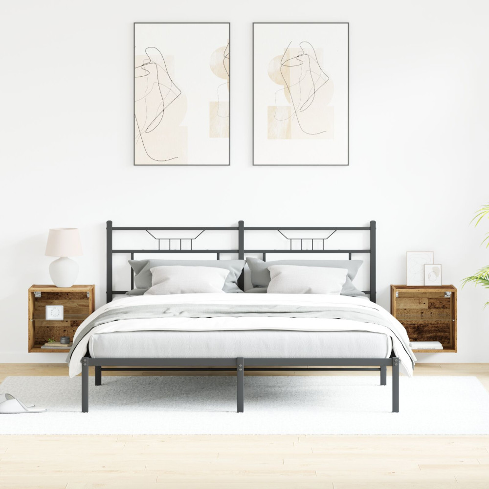 Produktbild för Flytande hylla med LED-ljus 2 pcs Brun 40 x 28,5 x 40 cm