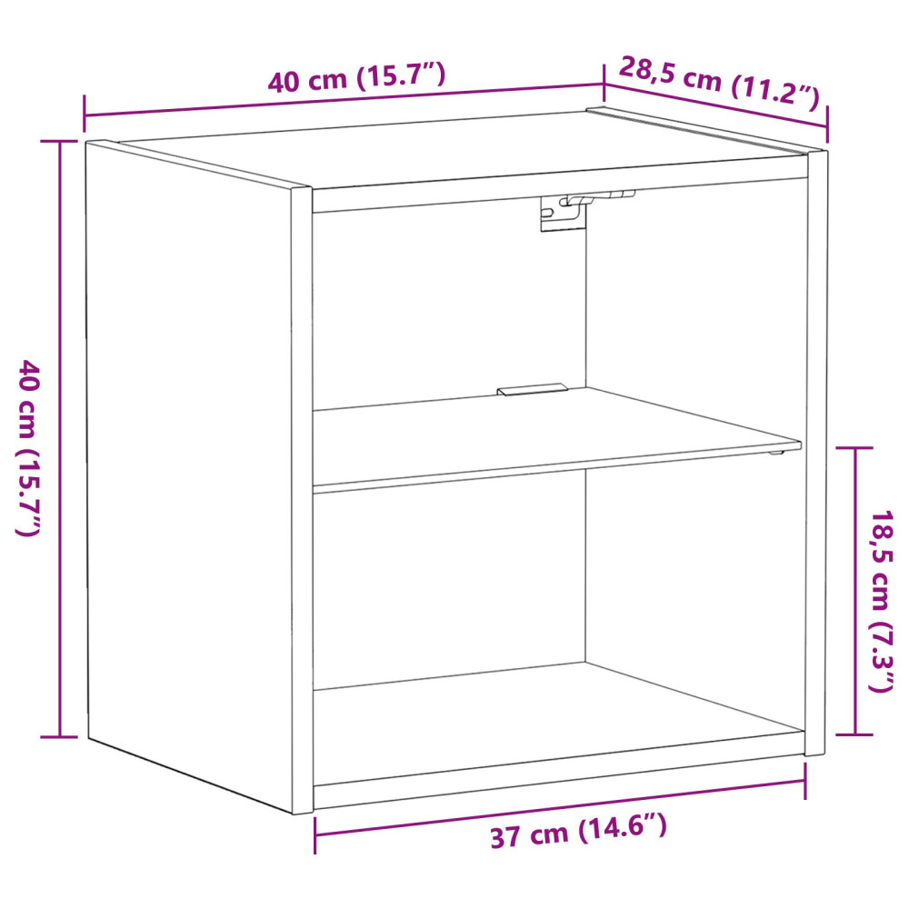 Produktbild för Flytande hylla med LED-ljus med hylla Svart 40 x 28,5 x 40 cm