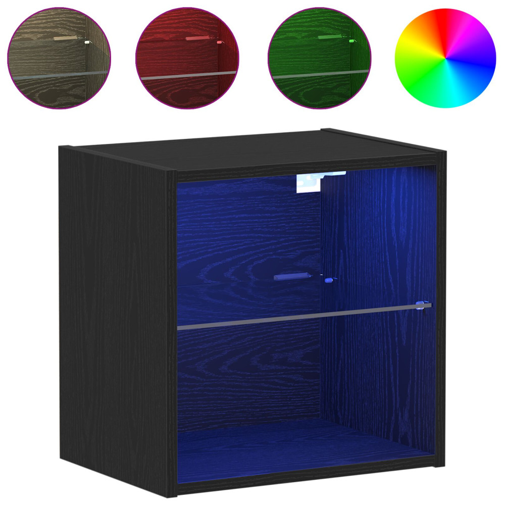 Produktbild för Flytande hylla med LED-ljus med hylla Svart 40 x 28,5 x 40 cm