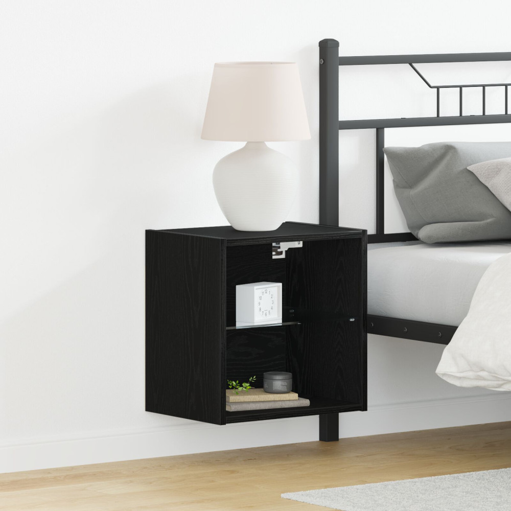 Produktbild för Flytande hylla med LED-ljus 2 pcs Svart 40 x 28,5 x 40 cm