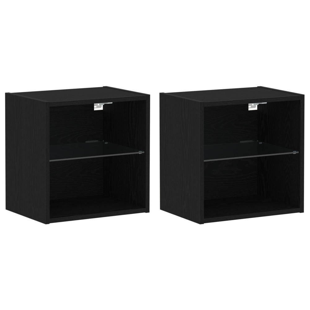 Produktbild för Flytande hylla med LED-ljus 2 pcs Svart 40 x 28,5 x 40 cm