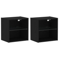Produktbild för Flytande hylla med LED-ljus 2 pcs Svart 40 x 28,5 x 40 cm