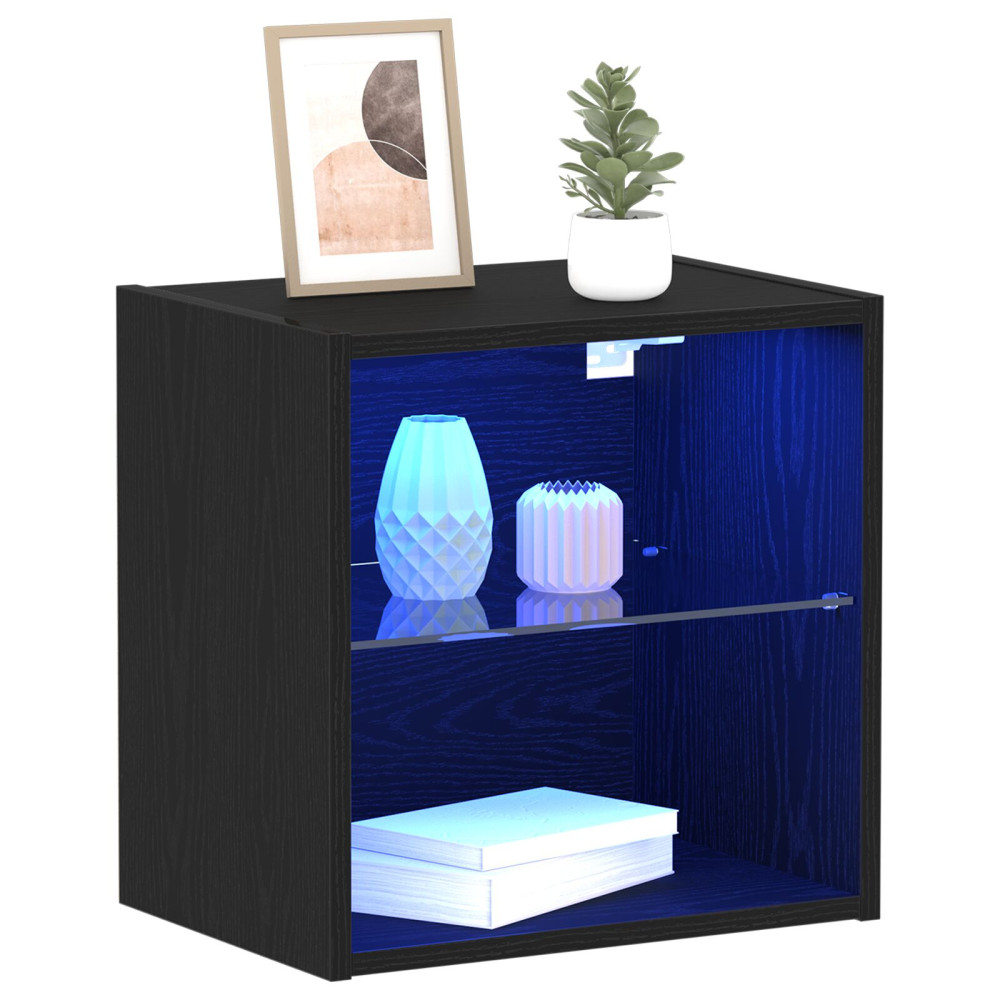 Produktbild för Flytande hylla med LED-ljus 2 pcs Svart 40 x 28,5 x 40 cm
