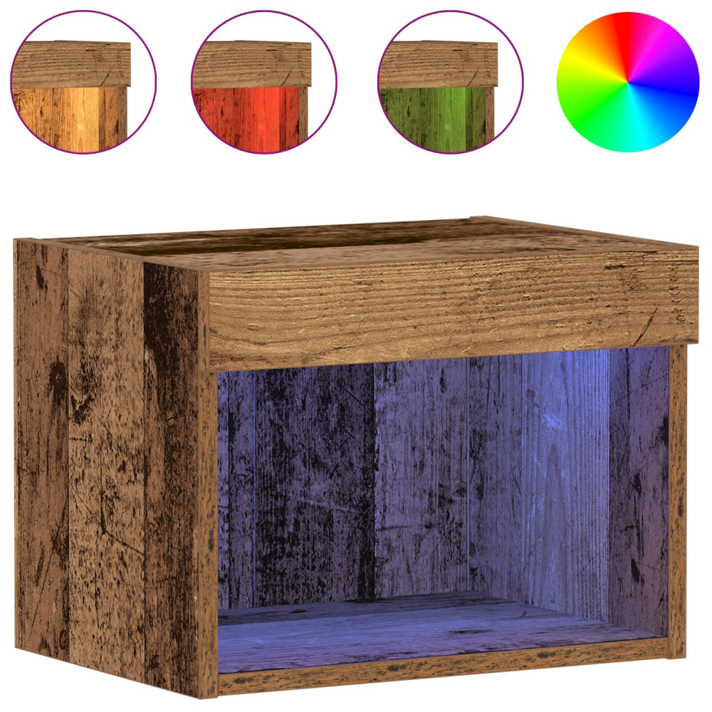 Produktbild för TV-bänkset med led Gammalt trä 40 x 30 x 30 cm Konstruerat trä