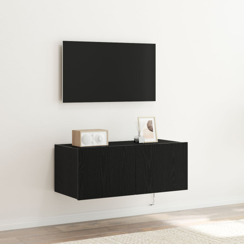 vidaXL TV Vägghylla med LED Svart Ek 80 x 35 x 31 cm Konstruerat trä
