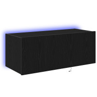 Produktbild för TV Vägghylla med LED Svart Ek 80 x 35 x 31 cm Konstruerat trä