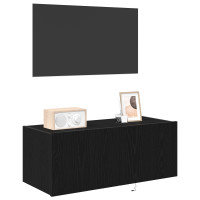 Produktbild för TV Vägghylla med LED Svart Ek 80 x 35 x 31 cm Konstruerat trä