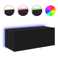 Produktbild för TV Vägghylla med LED Svart Ek 80 x 35 x 31 cm Konstruerat trä