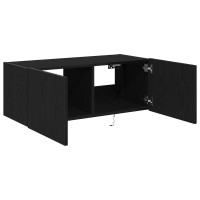 Produktbild för TV Vägghylla med LED Svart Ek 80 x 35 x 31 cm Konstruerat trä