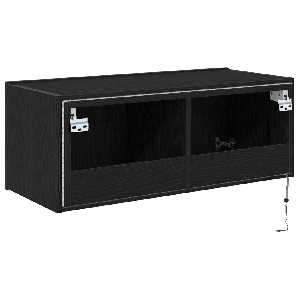 Produktbild för TV Vägghylla med LED Svart Ek 80 x 35 x 31 cm Konstruerat trä