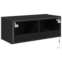 Produktbild för TV Vägghylla med LED Svart Ek 80 x 35 x 31 cm Konstruerat trä