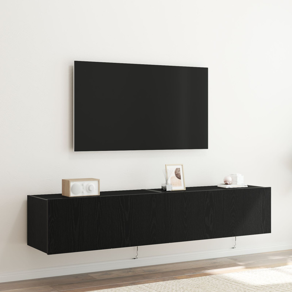 Produktbild för TV Vägghylla 2 pcs Svart Ek 80 x 35 x 31 cm Konstruerat trä