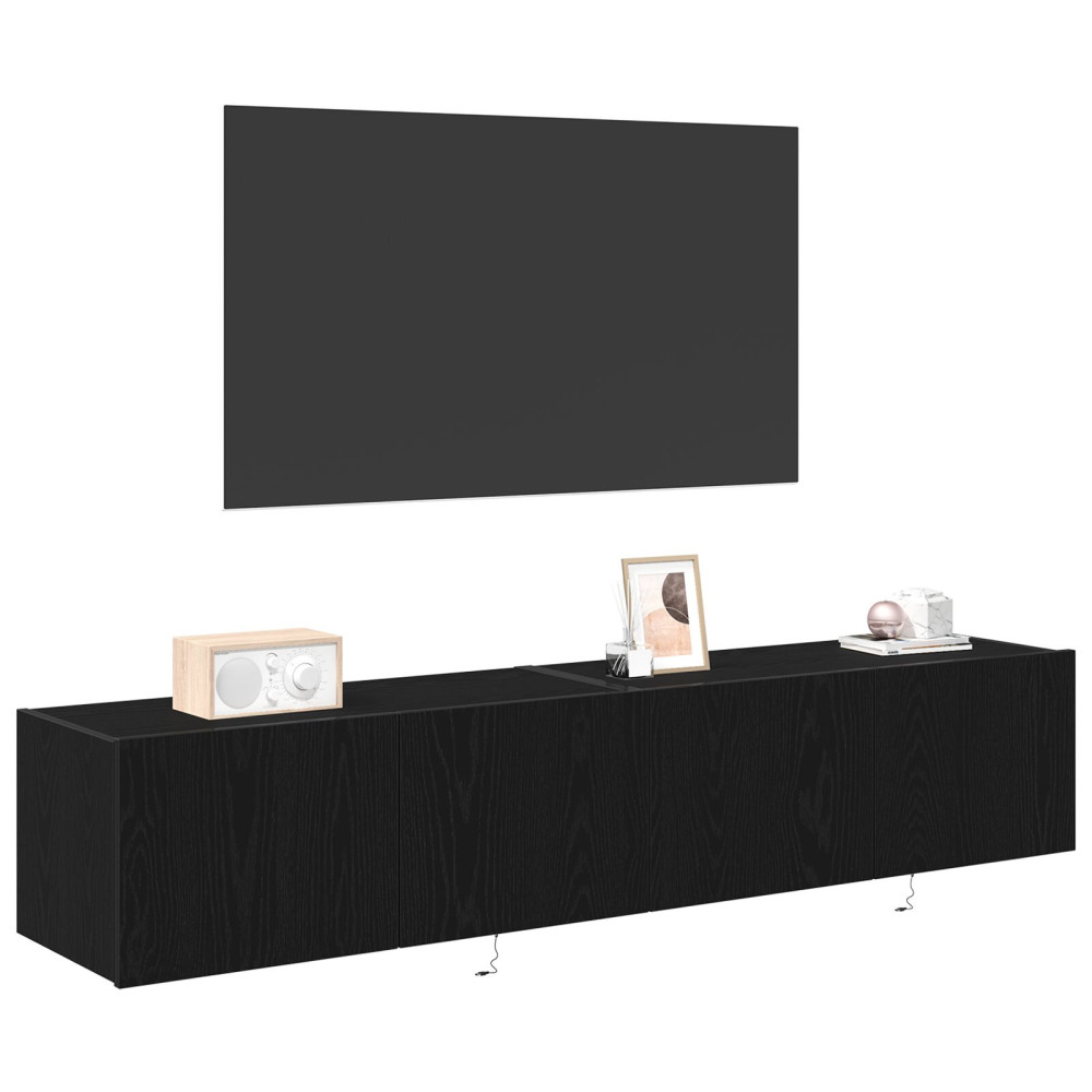 Produktbild för TV Vägghylla 2 pcs Svart Ek 80 x 35 x 31 cm Konstruerat trä