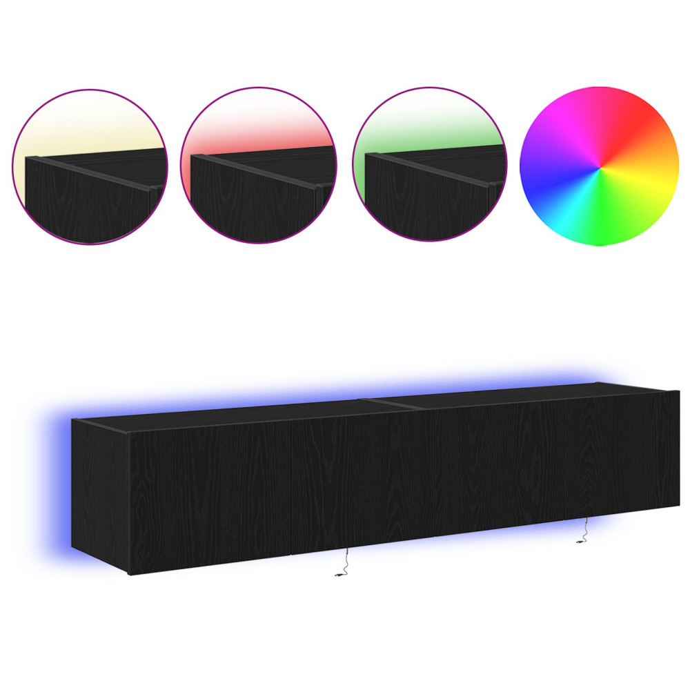 Produktbild för TV Vägghylla 2 pcs Svart Ek 80 x 35 x 31 cm Konstruerat trä
