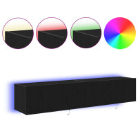 Produktbild för TV Vägghylla 2 pcs Svart Ek 80 x 35 x 31 cm Konstruerat trä