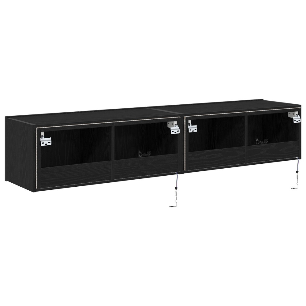 Produktbild för TV Vägghylla 2 pcs Svart Ek 80 x 35 x 31 cm Konstruerat trä