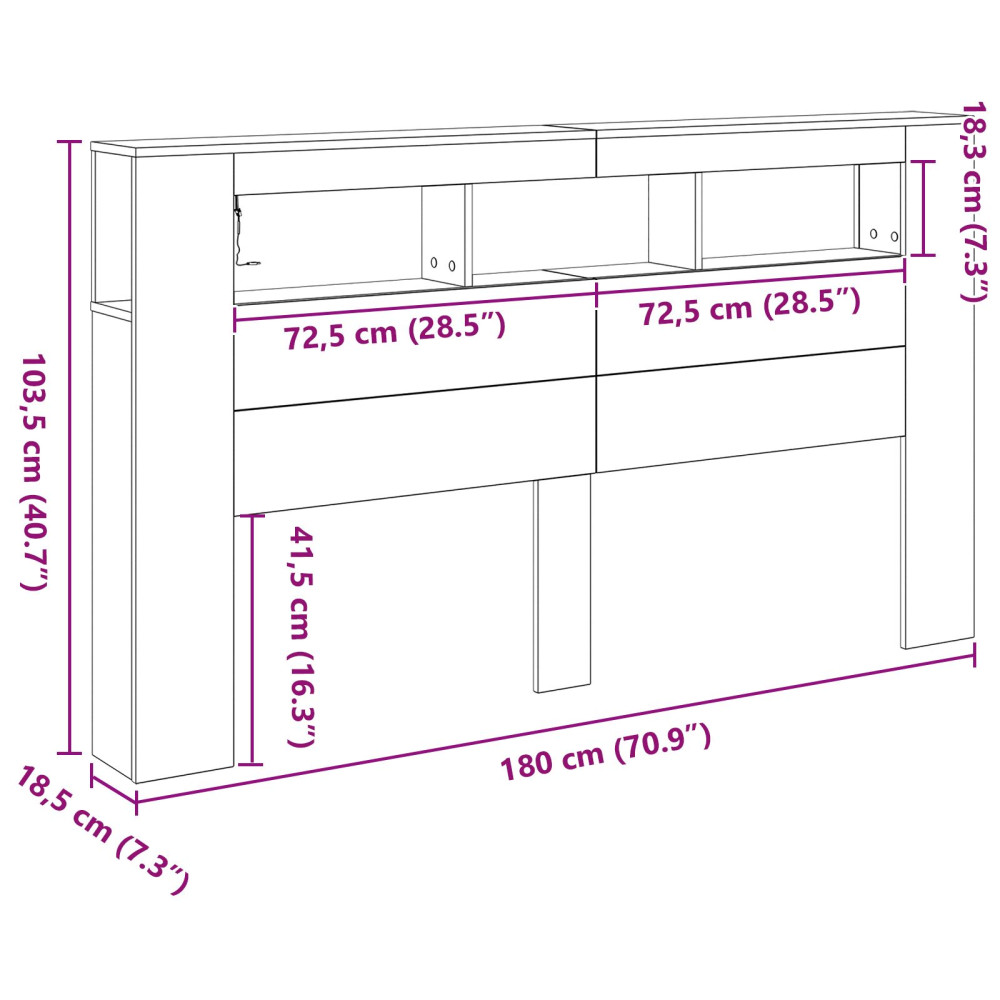 Produktbild för LED huvuddyna Svart Ek 180 x 18,5 x 103,5 cm Konstruerat trä