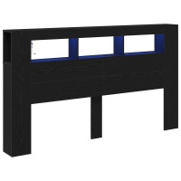 Produktbild för LED huvuddyna Svart Ek 180 x 18,5 x 103,5 cm Konstruerat trä