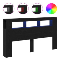 Produktbild för LED huvuddyna Svart Ek 180 x 18,5 x 103,5 cm Konstruerat trä
