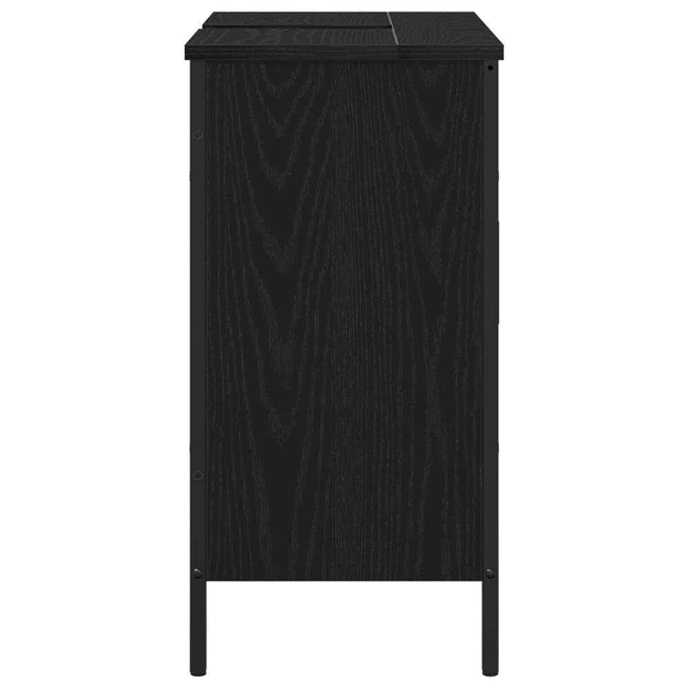 Produktbild för Badrumsskåp med handfat med lagring Svart Ek 60 x 30 x 60 cm