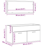 Produktbild för Badrumsmöbelset Väggmonterad 2 pcs Svart Ek Konstruerat trä