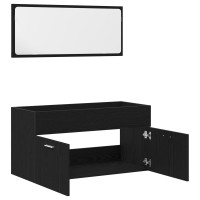 Produktbild för Badrumsmöbelset Väggmonterad 2 pcs Svart Ek Konstruerat trä