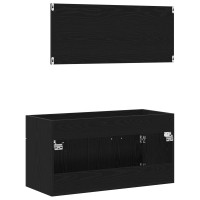 Produktbild för Badrumsmöbelset Väggmonterad 2 pcs Svart Ek Konstruerat trä