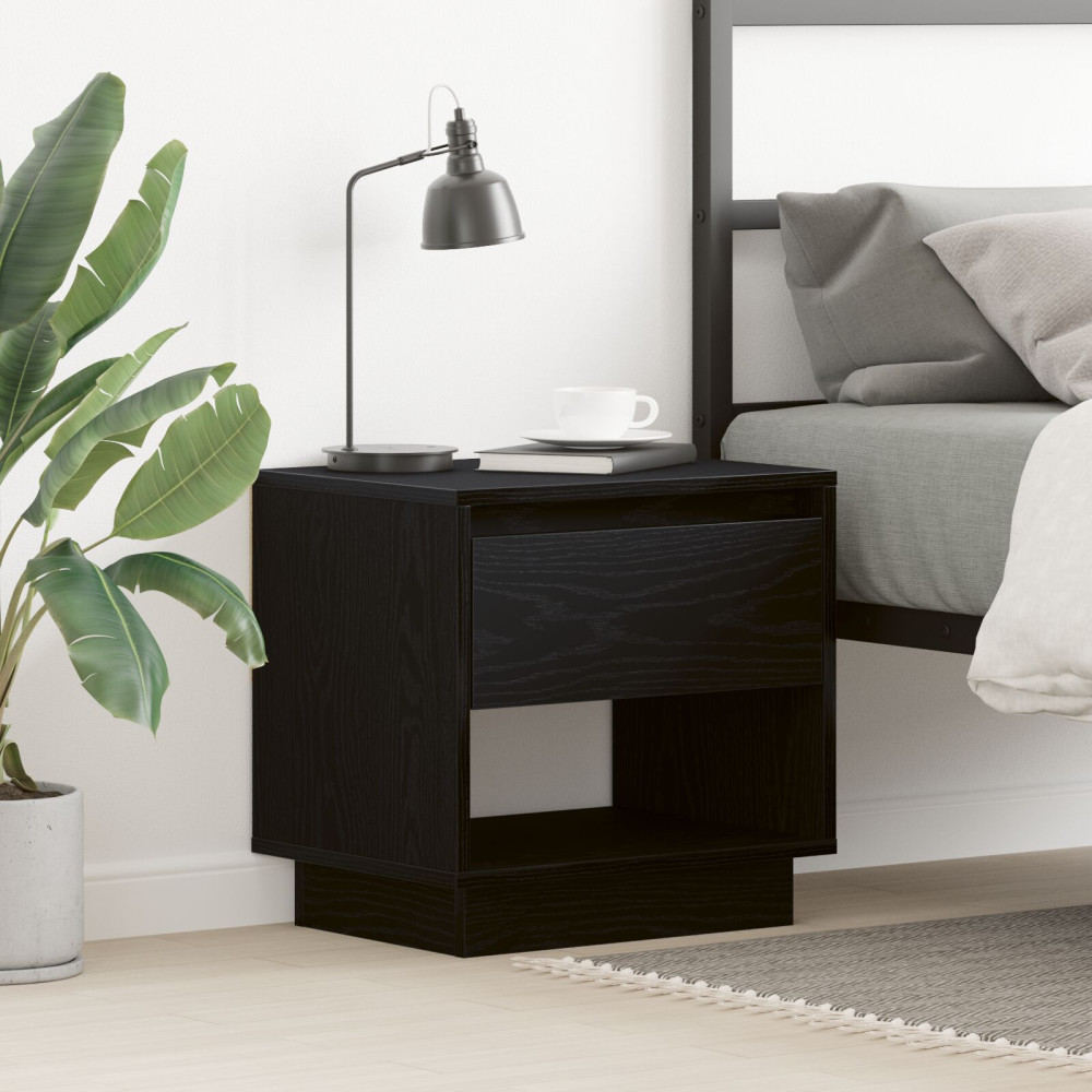 Produktbild för Nattduksbord med låda Svart Ek 45 x 34 x 44 cm Konstruerat trä