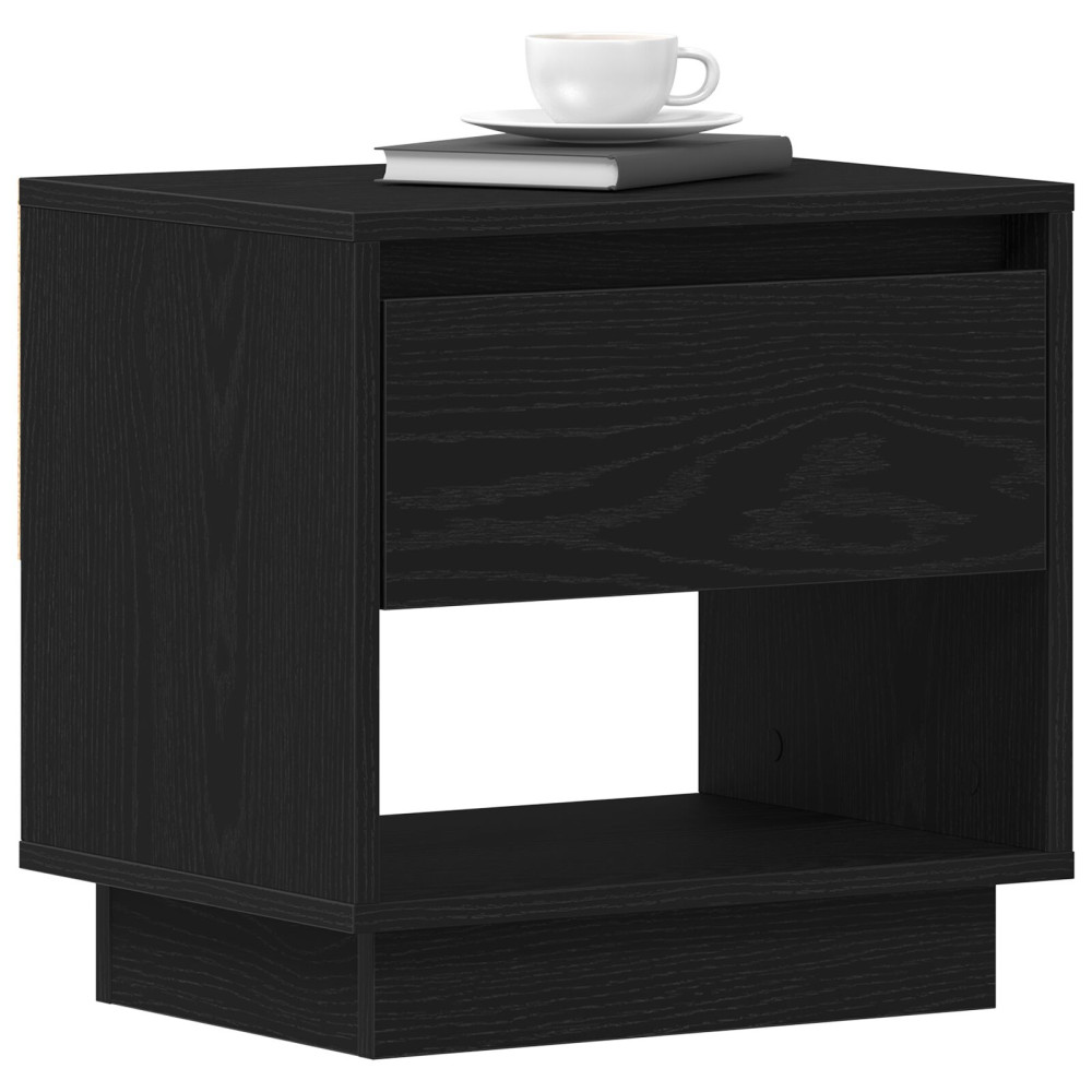 Produktbild för Nattduksbord med låda Svart Ek 45 x 34 x 44 cm Konstruerat trä