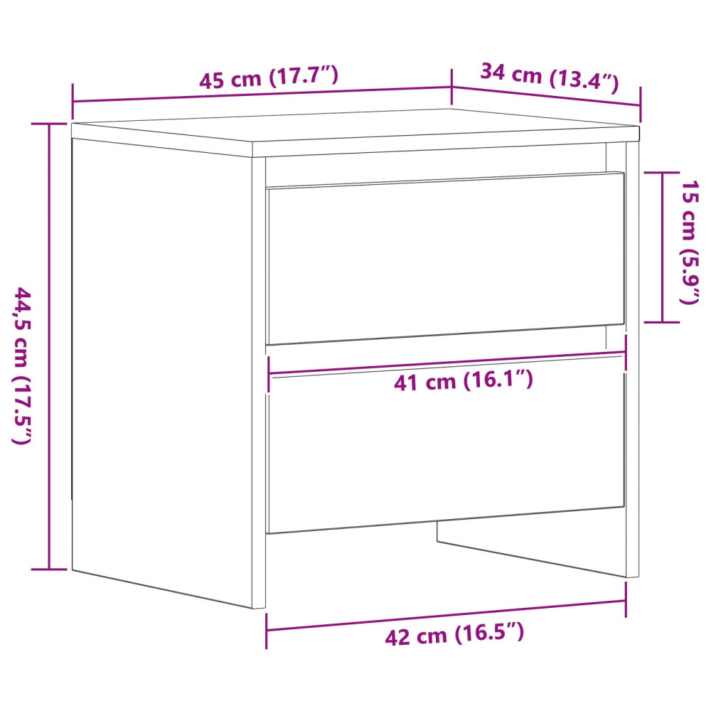 Produktbild för Nattduksbord med låda 2 pcs Gammalt trä 45 x 34 x 44,5 cm