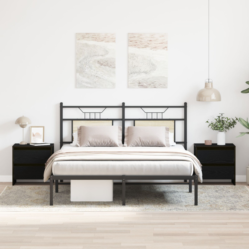 Produktbild för Nattduksbord 2 pcs Svart Ek 45 x 34 x 44,5 cm Konstruerat trä