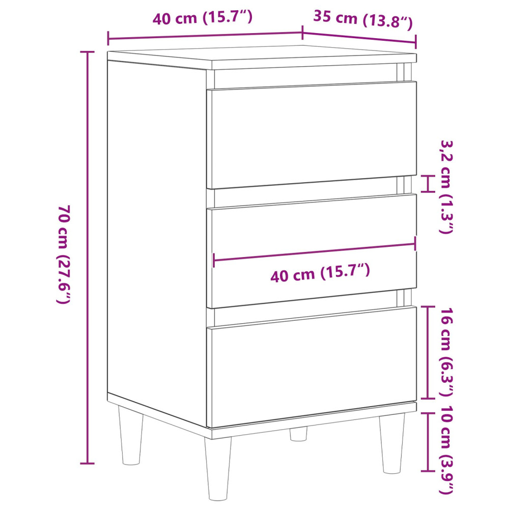 Produktbild för Nattduksbord med låda Svart Ek 40 x 35 x 70 cm Konstruerat trä