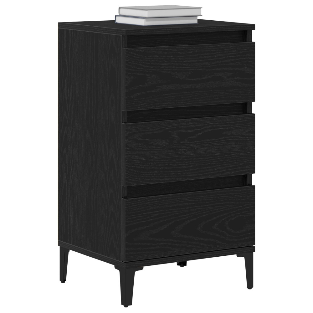 Produktbild för Nattduksbord med låda Svart Ek 45 x 35 x 44 cm Konstruerat trä