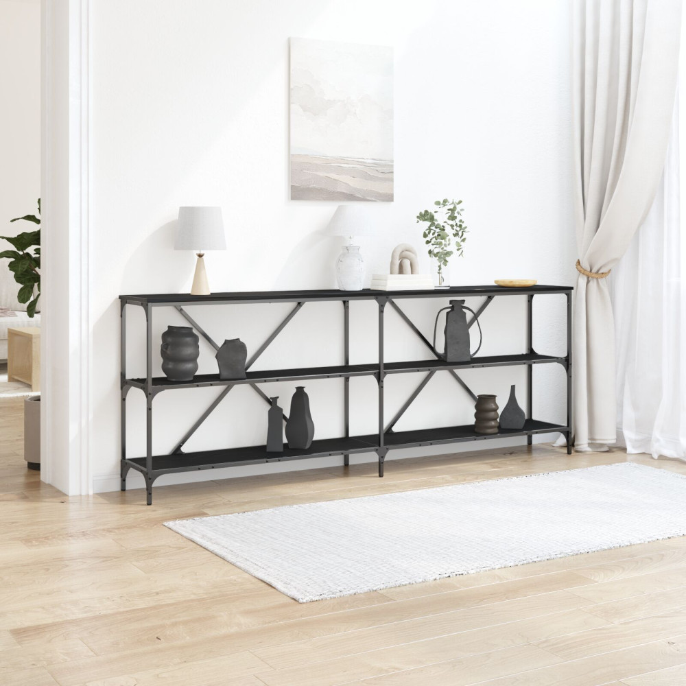 Produktbild för Konsolbord med hylla Svart Ek 200 x 30 x 75 cm Konstruerat trä